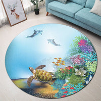 Hawaiian Turtle Dolphin In The Ocean Polynesian Round Carpet - AH - Polynesian Pride