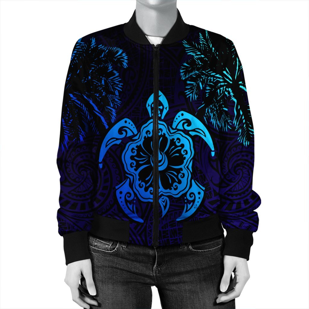 Hawaiian Turtle Hibiscus Coconut Tree Polynesian Bomber Jacket AH - Polynesian Pride