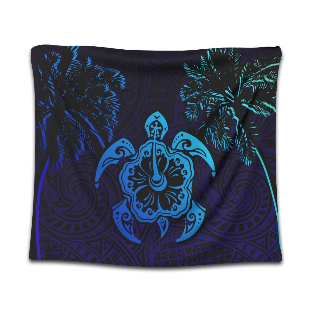 Hawaiian Turtle Hibiscus Coconut Tree Polynesian Tapestry AH Wall Tapestry Black - Polynesian Pride