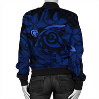 Hawaiian Turtle Hibiscus Plumeria Kanaka Polynesian Bomber Jacket Blue - Soft Style - AH - Polynesian Pride