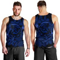 Hawaiian Turtle Hibiscus Plumeria Kanaka Polynesian Tank Top Blue - Soft Style - AH - Polynesian Pride