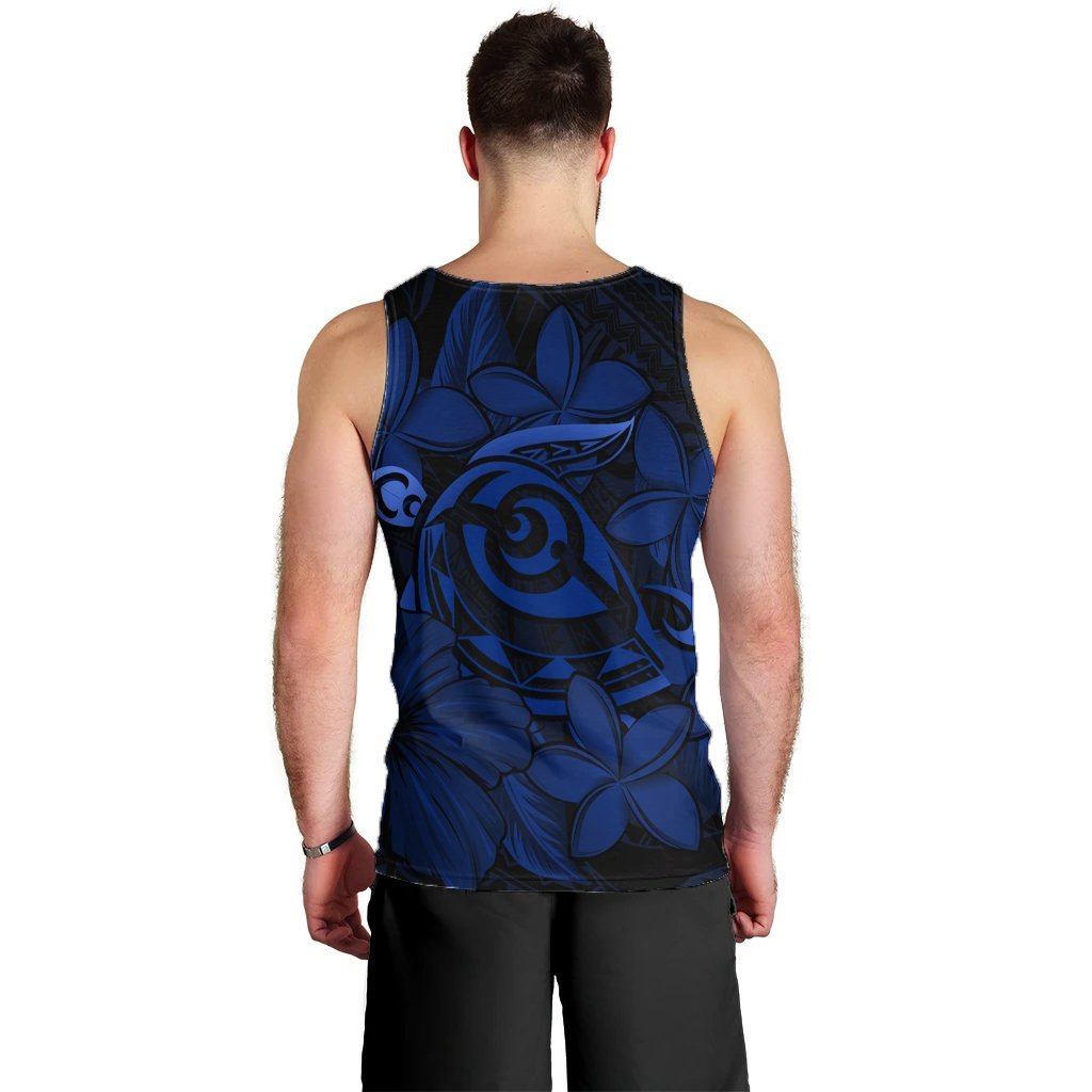 Hawaiian Turtle Hibiscus Plumeria Kanaka Polynesian Tank Top Blue - Soft Style - AH - Polynesian Pride