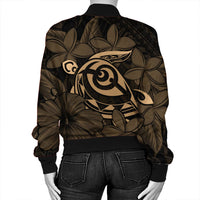 Hawaiian Turtle Hibiscus Plumeria Kanaka Polynesian Bomber Jacket Gold - Soft Style - AH - Polynesian Pride
