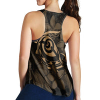 Hawaiian Turtle Hibiscus Plumeria Kanaka Polynesian Racerback Tank Gold - Soft Style - AH - Polynesian Pride