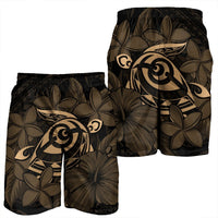 Hawaiian Turtle Hibiscus Plumeria Kanaka Polynesian Men's Shorts Gold - Soft Style - AH - Polynesian Pride