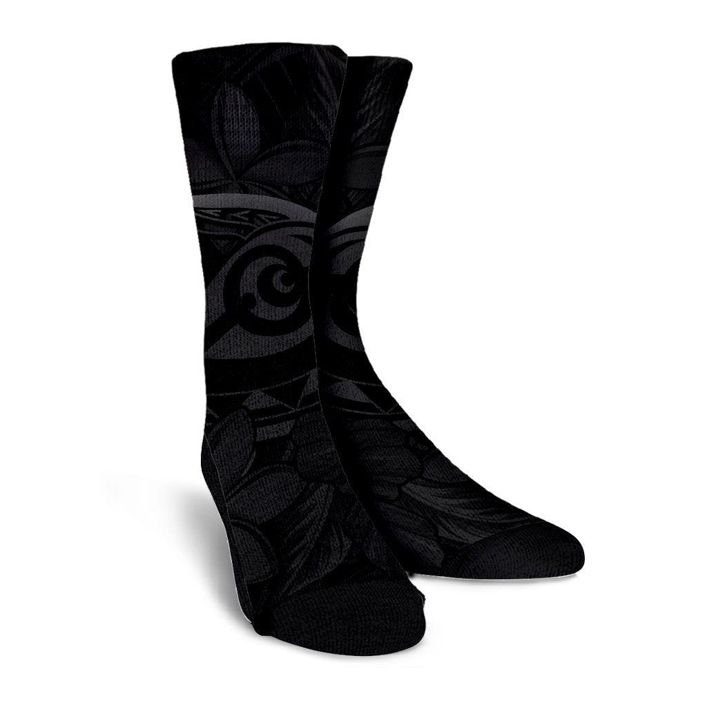 Hawaiian Turtle Hibiscus Plumeria Kanaka Polynesian Crew Socks Gray - Soft Style - AH - Polynesian Pride
