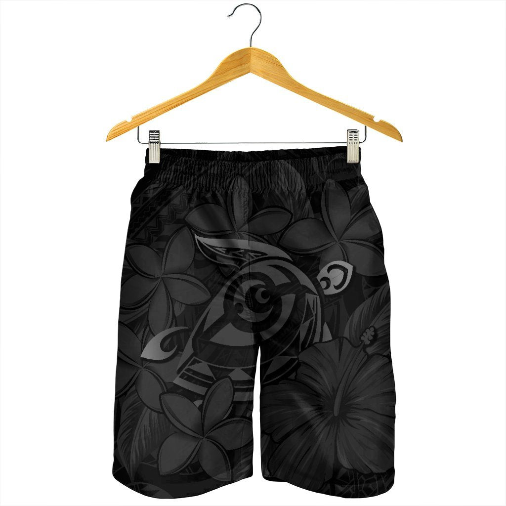 Hawaiian Turtle Hibiscus Plumeria Kanaka Polynesian Men's Shorts Gray - Soft Style - AH - Polynesian Pride