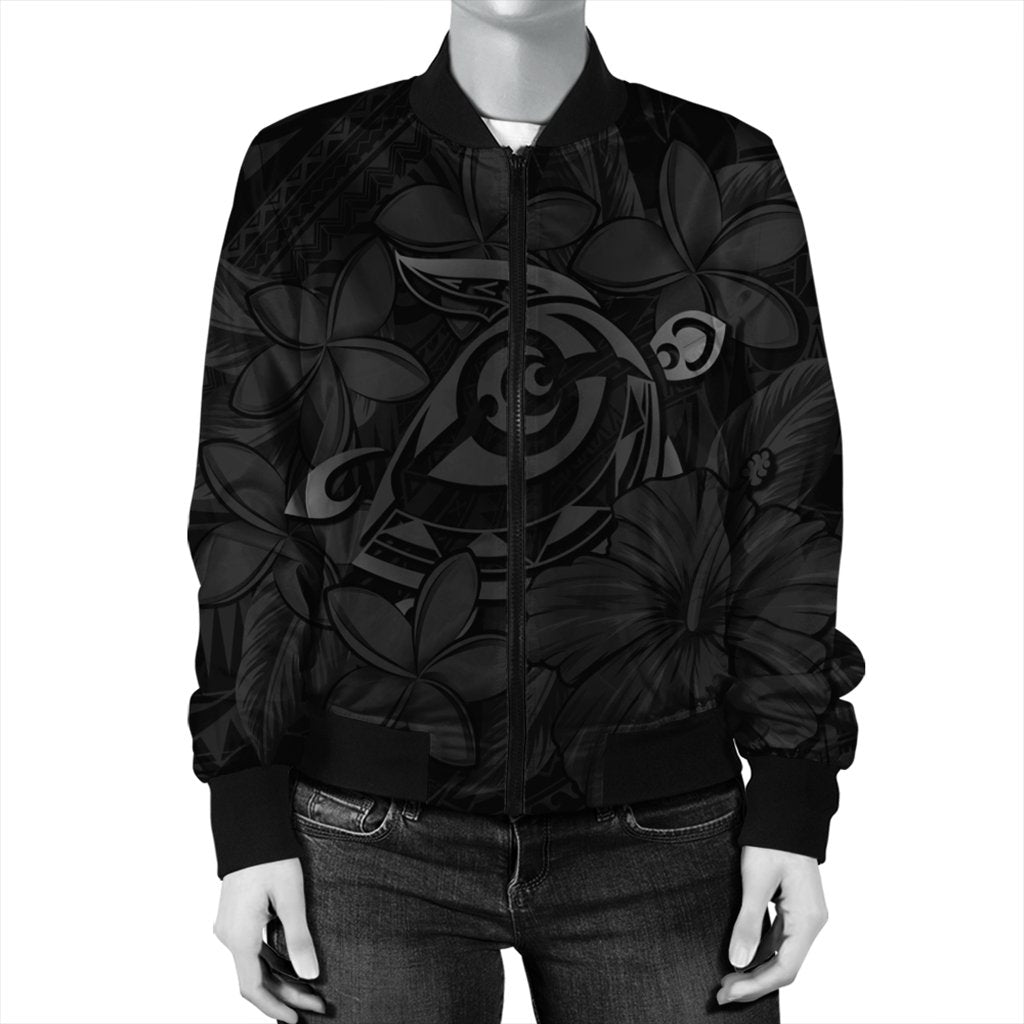 Hawaiian Turtle Hibiscus Plumeria Kanaka Polynesian Bomber Jacket Gray - Soft Style - AH - Polynesian Pride
