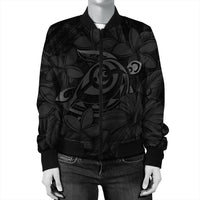 Hawaiian Turtle Hibiscus Plumeria Kanaka Polynesian Bomber Jacket Gray - Soft Style - AH - Polynesian Pride
