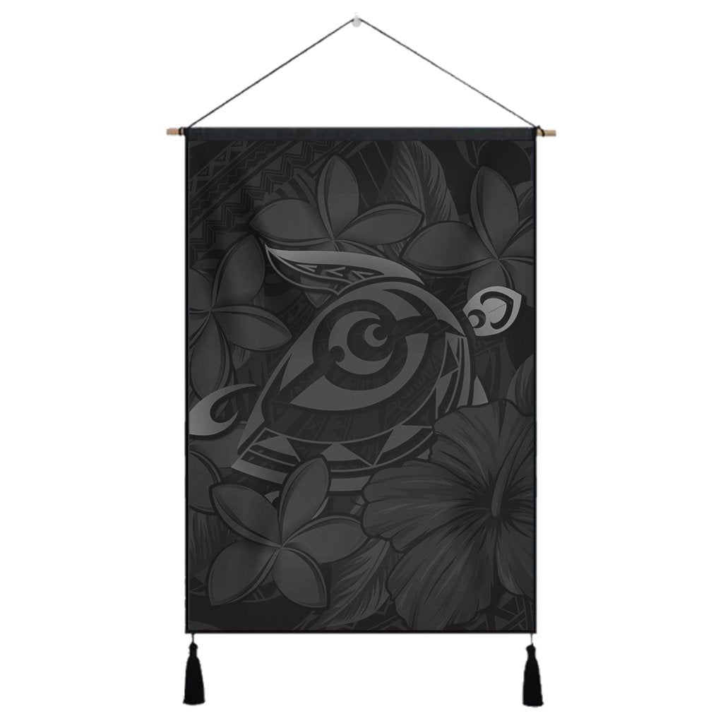 Hawaiian Turtle Hibiscus Plumeria Kanaka Polynesian Hanging Poster Gray - Soft Style - AH Hanging Poster Cotton And Linen - Polynesian Pride