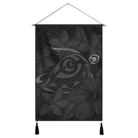 Hawaiian Turtle Hibiscus Plumeria Kanaka Polynesian Hanging Poster Gray - Soft Style - AH Hanging Poster Cotton And Linen - Polynesian Pride