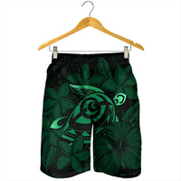 Hawaiian Turtle Hibiscus Plumeria Kanaka Polynesian Men's Shorts Green - Soft Style - AH - Polynesian Pride