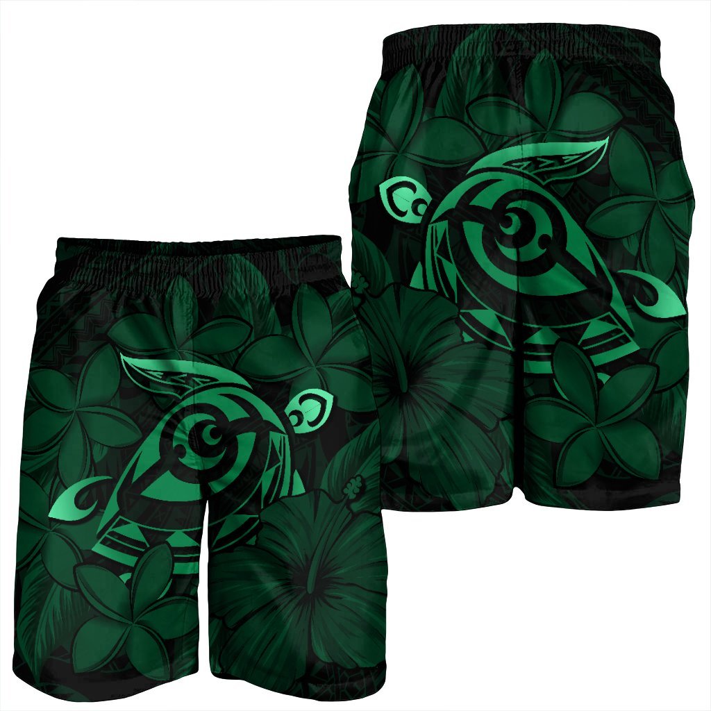 Hawaiian Turtle Hibiscus Plumeria Kanaka Polynesian Men's Shorts Green - Soft Style - AH - Polynesian Pride