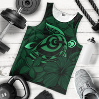 Hawaiian Turtle Hibiscus Plumeria Kanaka Polynesian Tank Top Green - Soft Style - AH - Polynesian Pride