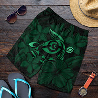 Hawaiian Turtle Hibiscus Plumeria Kanaka Polynesian Men's Shorts Green - Soft Style - AH Art - Polynesian Pride