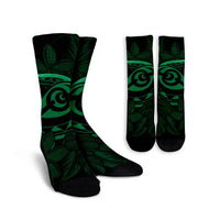 Hawaiian Turtle Hibiscus Plumeria Kanaka Polynesian Crew Socks Green - Soft Style - AH Crew Socks White - Polynesian Pride