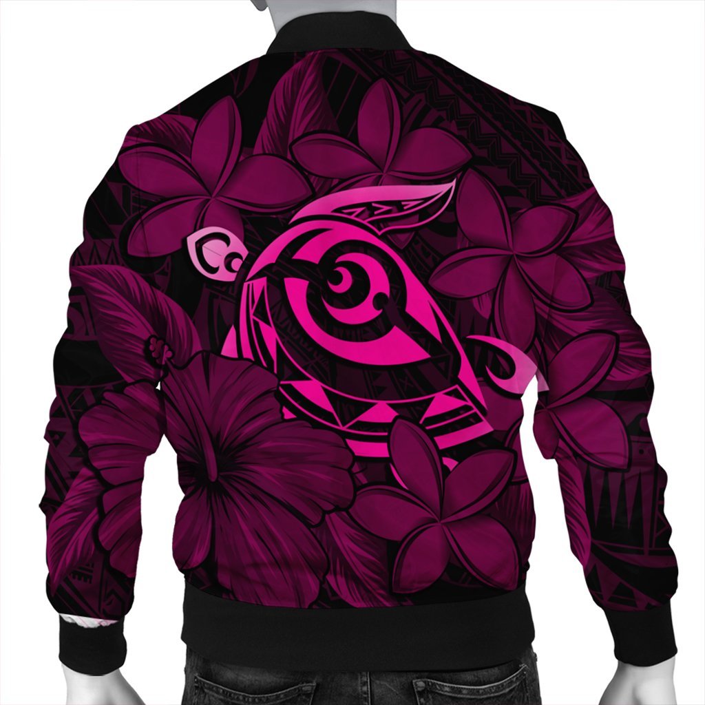Hawaiian Turtle Hibiscus Plumeria Kanaka Polynesian Bomber Jacket Pink - Soft Style - AH - Polynesian Pride