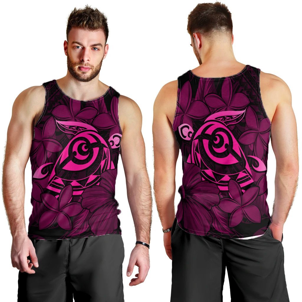 Hawaiian Turtle Hibiscus Plumeria Kanaka Polynesian Tank Top Pink - Soft Style - AH - Polynesian Pride