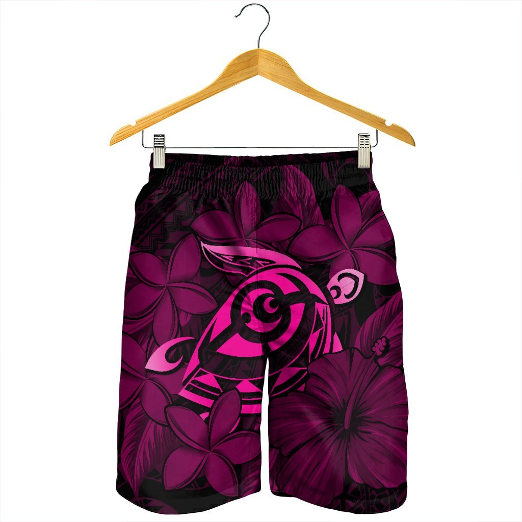 Hawaiian Turtle Hibiscus Plumeria Kanaka Polynesian Men's Shorts Pink - Soft Style - AH - Polynesian Pride