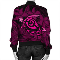 Hawaiian Turtle Hibiscus Plumeria Kanaka Polynesian Bomber Jacket Pink - Soft Style - AH - Polynesian Pride