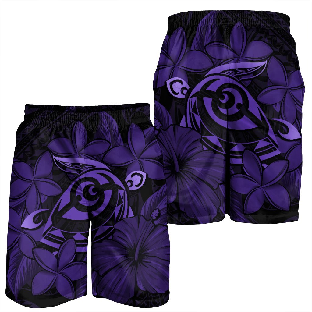 Hawaiian Turtle Hibiscus Plumeria Kanaka Polynesian Men's Shorts Purple - Soft Style - AH - Polynesian Pride