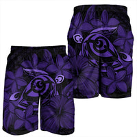 Hawaiian Turtle Hibiscus Plumeria Kanaka Polynesian Men's Shorts Purple - Soft Style - AH - Polynesian Pride