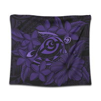 Hawaiian Turtle Hibiscus Plumeria Kanaka Polynesian Tapestry Purple - Soft Style - AH Wall Tapestry Black - Polynesian Pride