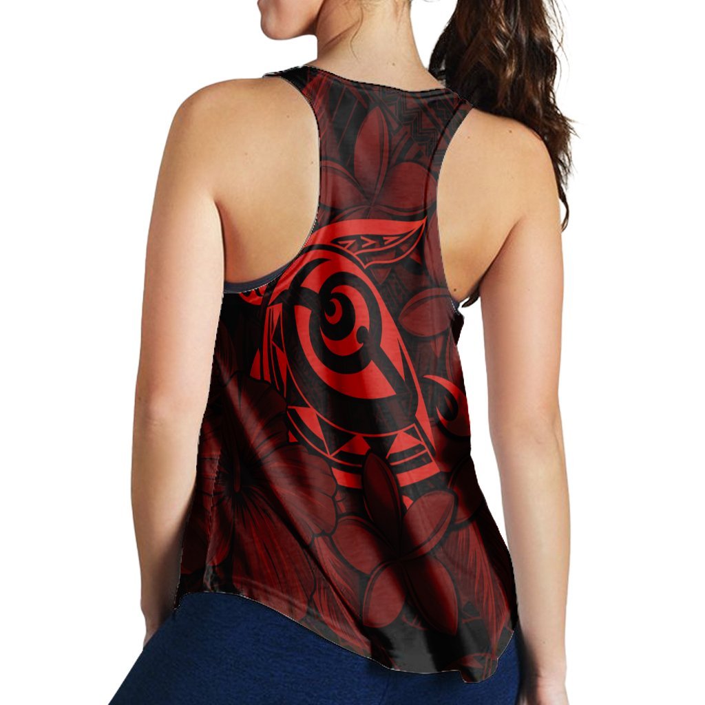 Hawaiian Turtle Hibiscus Plumeria Kanaka Polynesian Racerback Tank Red - Soft Style - AH - Polynesian Pride