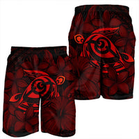 Hawaiian Turtle Hibiscus Plumeria Kanaka Polynesian Men's Shorts Red - Soft Style - AH - Polynesian Pride