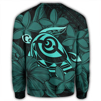 Hawaiian Turtle Hibiscus Plumeria Kanaka Polynesian Sweatshirt Turquoise - Soft Style - AH - Polynesian Pride