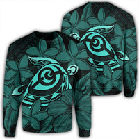 Hawaiian Turtle Hibiscus Plumeria Kanaka Polynesian Sweatshirt Turquoise - Soft Style - AH Unisex Black - Polynesian Pride