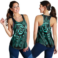Hawaiian Turtle Hibiscus Plumeria Kanaka Polynesian Racerback Tank Turquoise - Soft Style - AH Black - Polynesian Pride