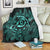 Hawaiian Turtle Hibiscus Plumeria Kanaka Polynesian Premium Blankets Turquoise - Soft Style - AH White - Polynesian Pride