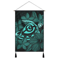 Hawaiian Turtle Hibiscus Plumeria Kanaka Polynesian Hanging Poster Turquoise - Soft Style - AH Hanging Poster Cotton And Linen - Polynesian Pride