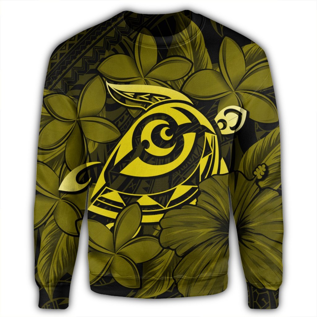 Hawaiian Turtle Hibiscus Plumeria Kanaka Polynesian Sweatshirt Yellow - Soft Style - AH - Polynesian Pride