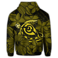 Hawaiian Turtle Hibiscus Plumeria Kanaka Polynesian Zip Hoodie Yellow Soft Style - Polynesian Pride