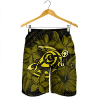 Hawaiian Turtle Hibiscus Plumeria Kanaka Polynesian Men's Shorts Yellow - Soft Style - AH - Polynesian Pride