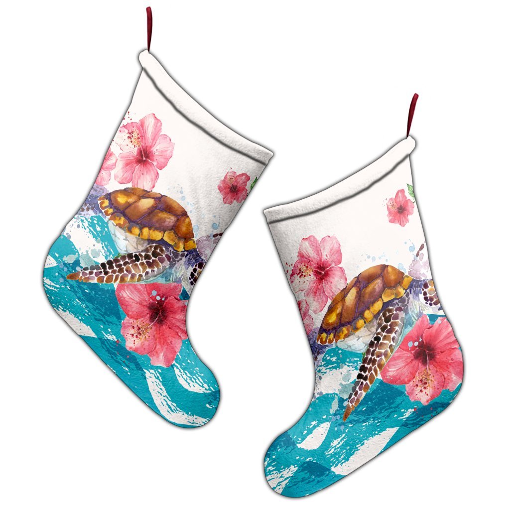 Hawaiian Turtle Hibiscus Waves Polynesian Christmas Stocking - AH - Polynesian Pride