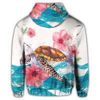 Hawaiian Turtle Hibiscus Waves Polynesian Hoodie - Polynesian Pride