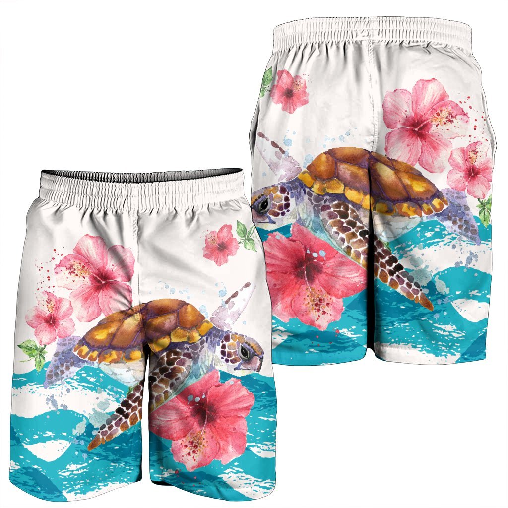 Hawaiian Turtle Hibiscus Waves Polynesian Men's Shorts - AH - Polynesian Pride