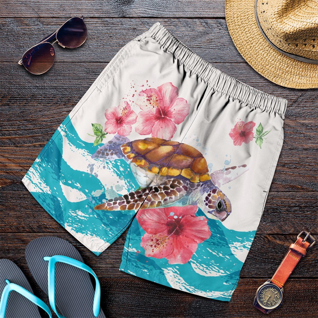 Hawaiian Turtle Hibiscus Waves Polynesian Men's Shorts - AH Art - Polynesian Pride