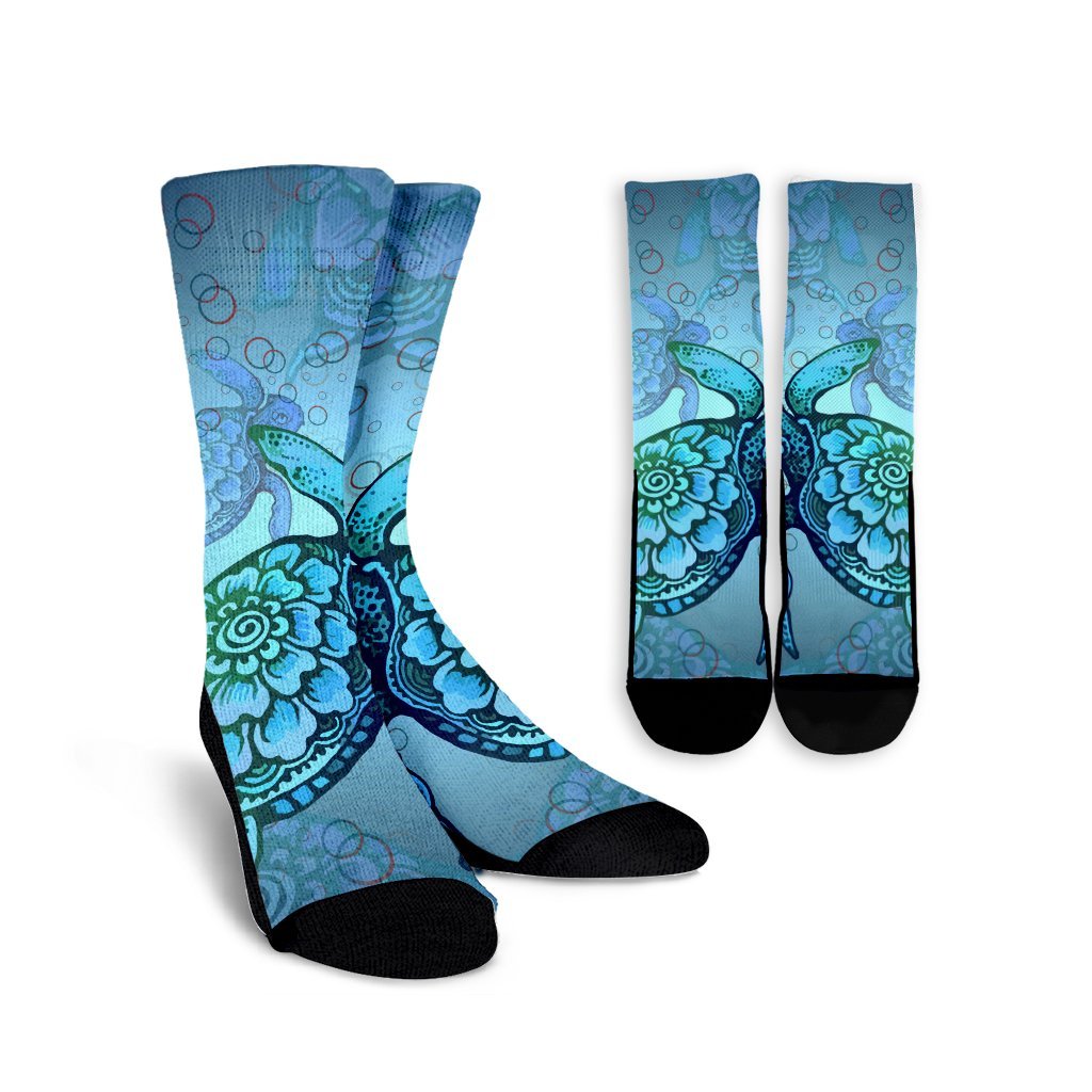 Hawaiian Turtle In The Sea Bubble Polynesian Crew Socks - AH Crew Socks White - Polynesian Pride
