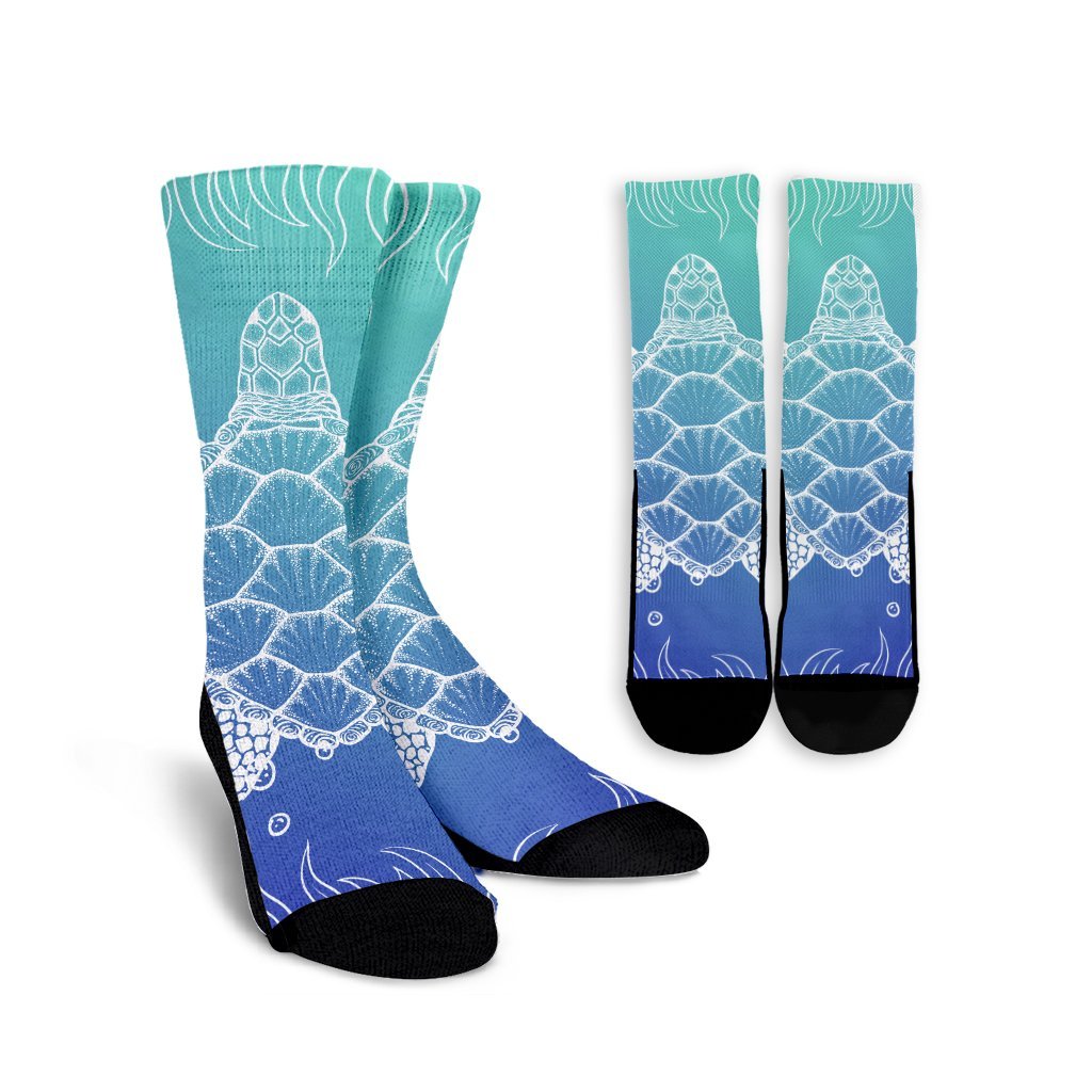 Hawaiian Turtle In The Sea Polynesian Crew Socks - AH Crew Socks White - Polynesian Pride