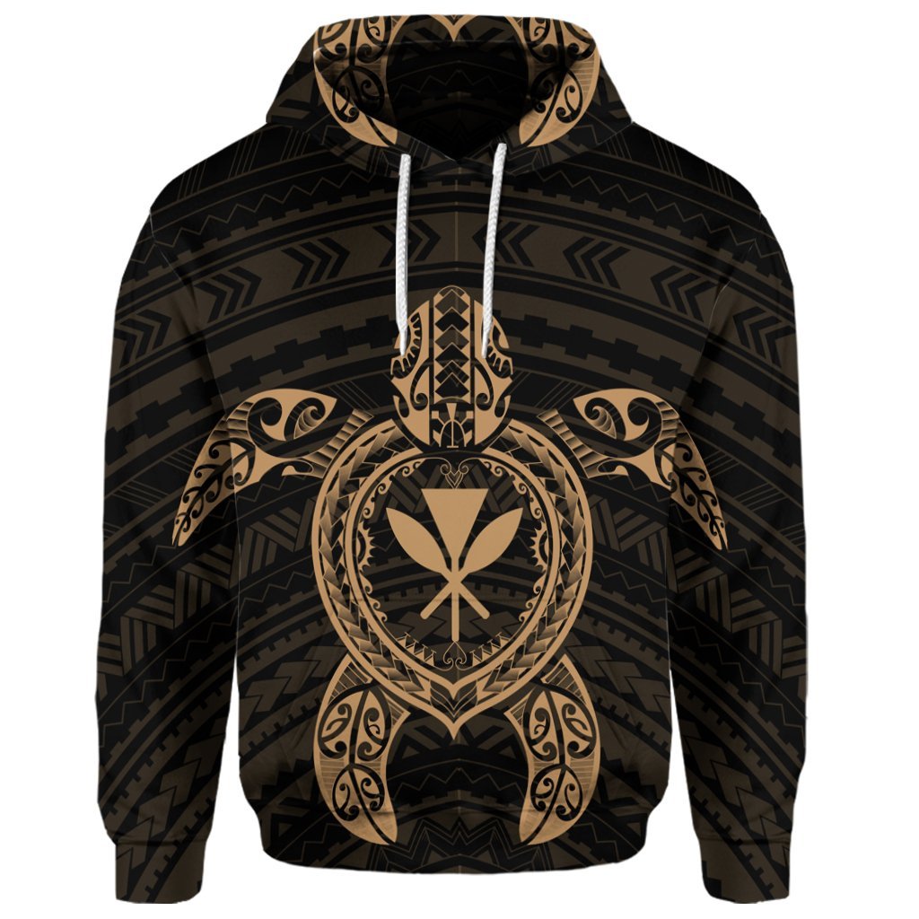 Custom Hawaiian Turtle Kanaka Polynesian Hoodie Gold - Polynesian Pride