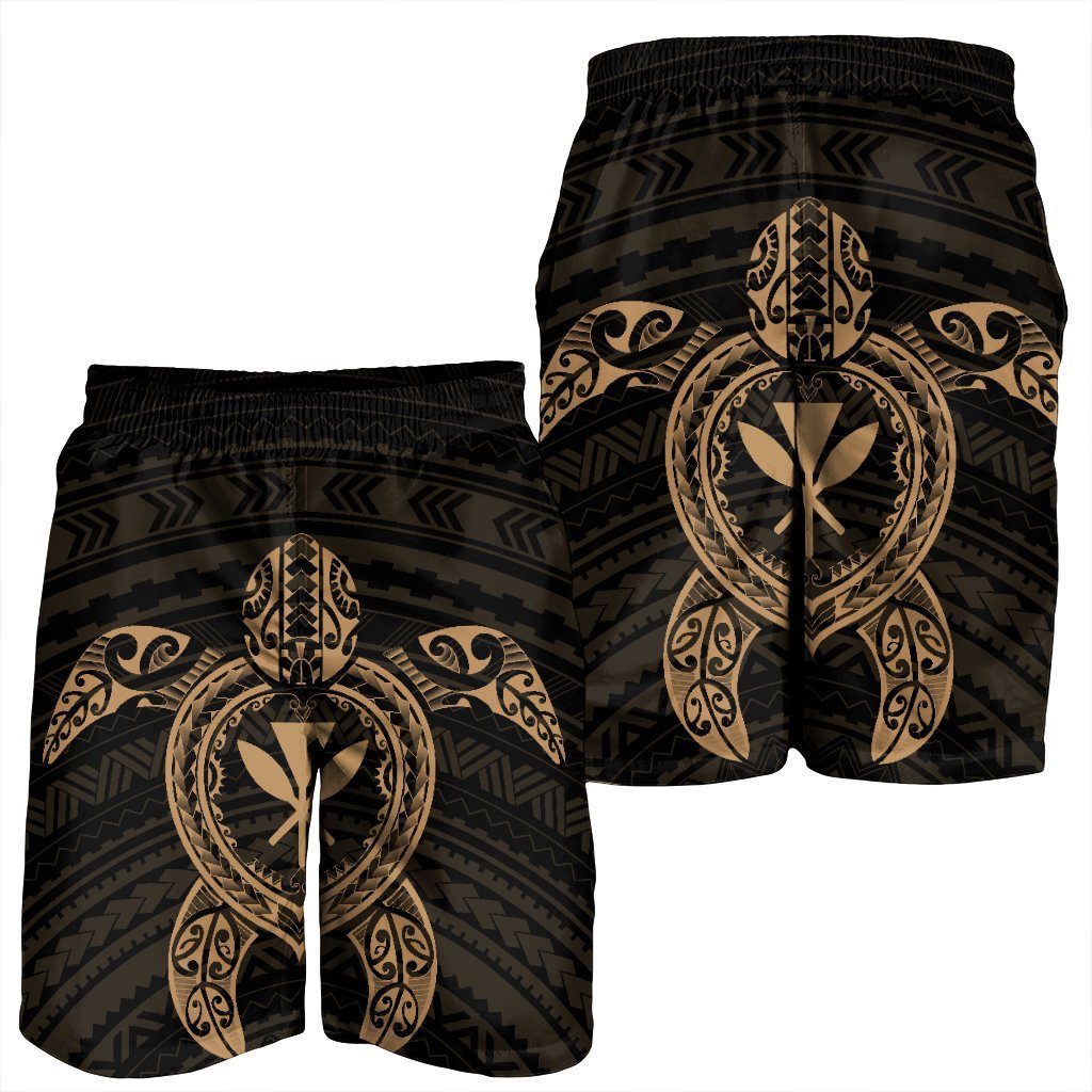 Hawaiian Turtle Kanaka Polynesian Men's Shorts - Gold - AH - Polynesian Pride