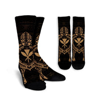 Hawaiian Turtle Kanaka Polynesian Crew Socks - Gold - AH Crew Socks White - Polynesian Pride