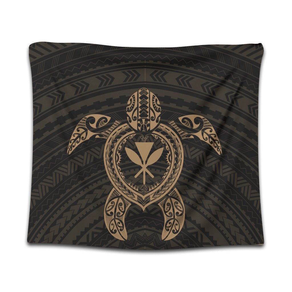 Hawaiian Turtle Kanaka Polynesian Tapestry - Gold - AH Wall Tapestry Black - Polynesian Pride