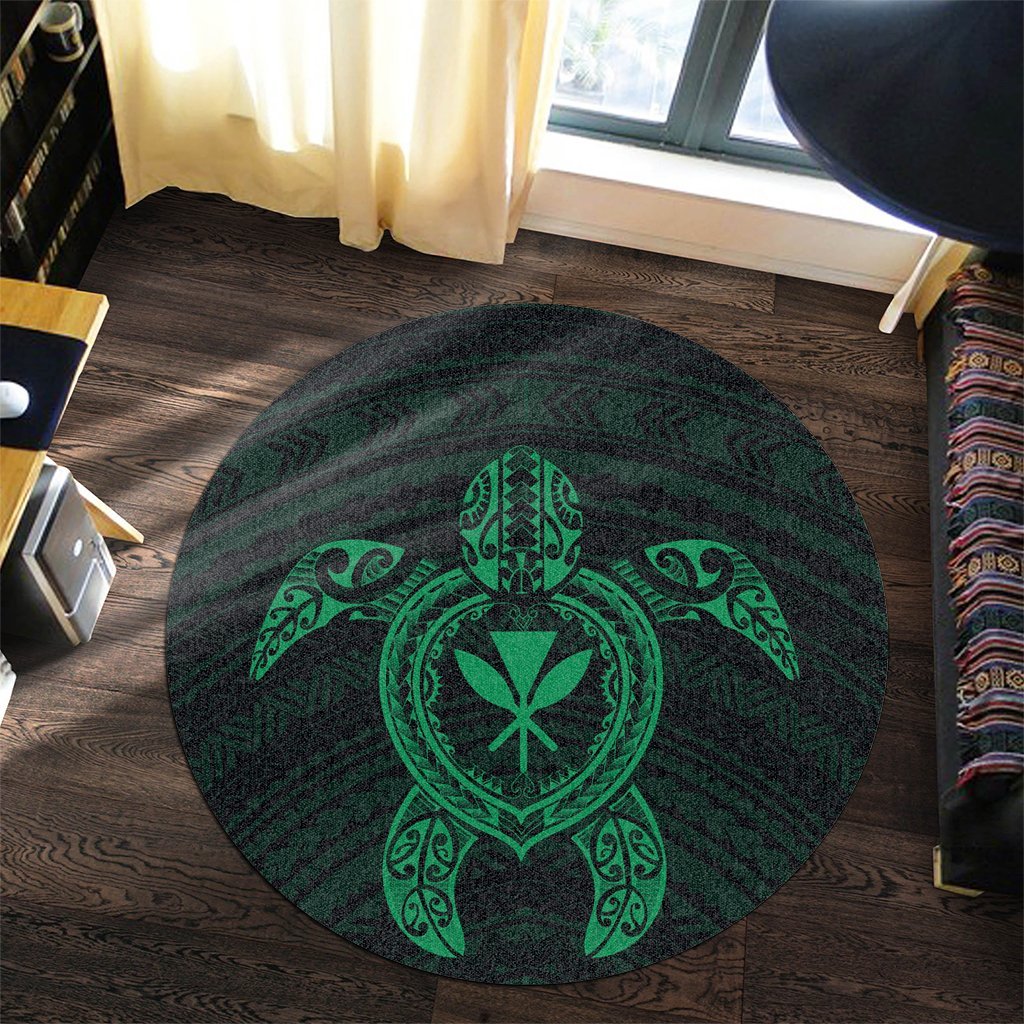Hawaiian Turtle Kanaka Polynesian Round Carpet - Green - AH - Polynesian Pride