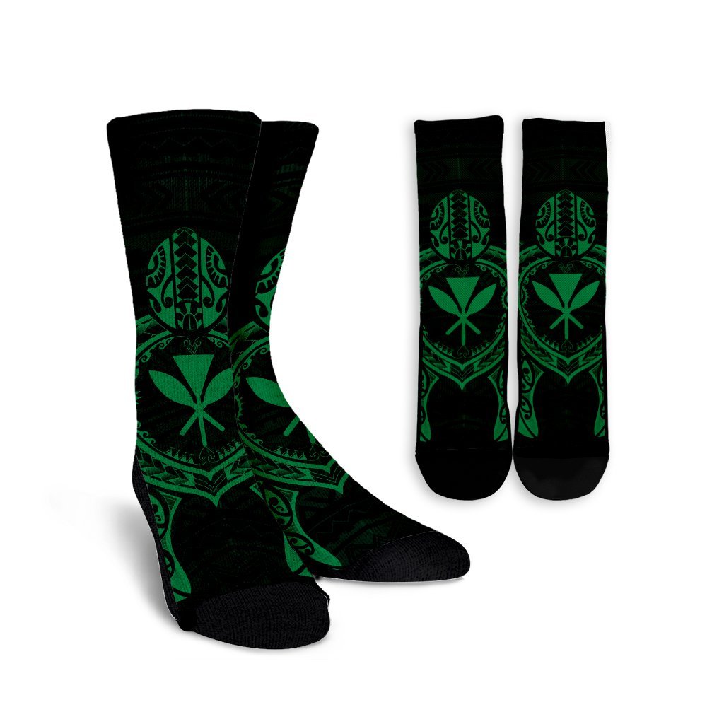 Hawaiian Turtle Kanaka Polynesian Crew Socks - Green - AH Crew Socks White - Polynesian Pride