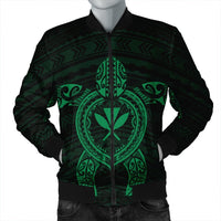 Hawaiian Turtle Kanaka Polynesian Bomber Jacket - Green - AH Black Unisex - Polynesian Pride
